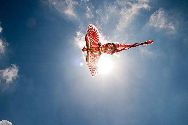 Flying the Firebird on the background of blue sky with clouds